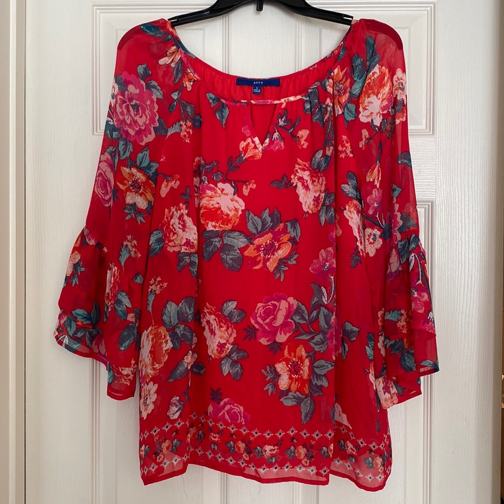 APT 9 Red Floral Blouse